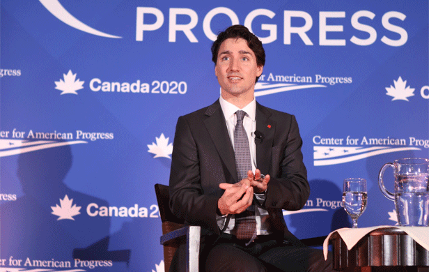 Justin Trudeau talking a good game at the Global Progress summit (Canada 2020/Flickr)