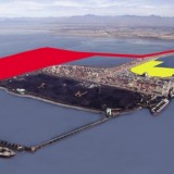 Deltaport - yellow indicates third birth (completed 2010), red indicates area of proposed second terminal expansion