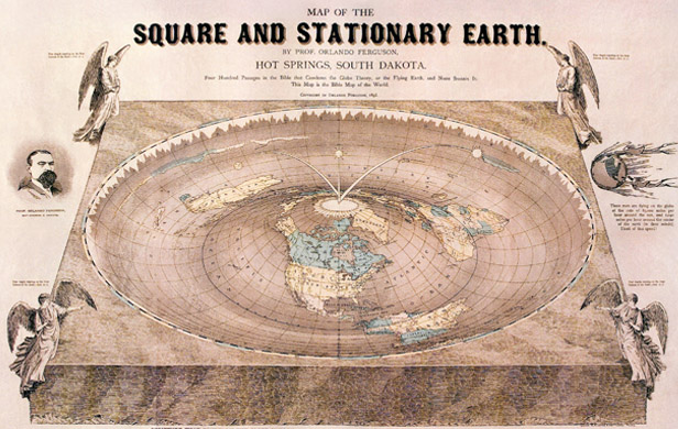 Flat Earth map drawn in 1893. The map contains several references to biblical passages and various jabs at the "Globe Theory"