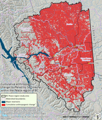 Industrial impacts on Peace region (indicated in red),  from previous DSF report