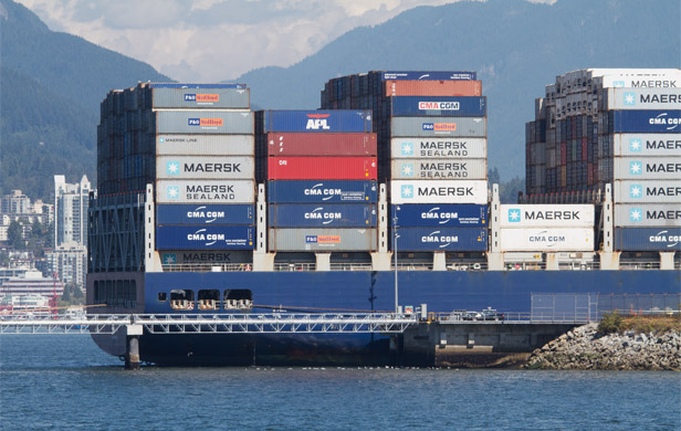 Large container ship strikes Vancouver dock- Attila