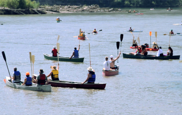 First Nations and farmers join forces at the 2012 "Paddle for the Peace" to oppose Site C Dam (photo: Damien Gillis)