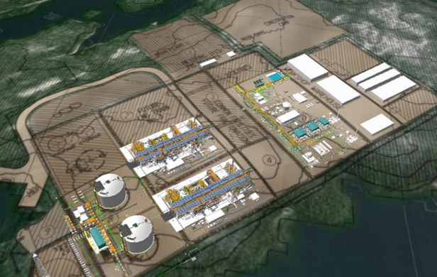 Petronas' proposed Pacific Northwest LNG project, which may include a deal with the Nisga'a Nation (artist's rendering)