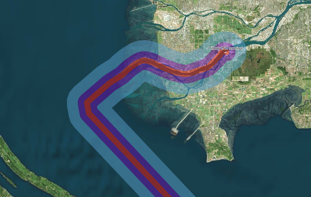 Explosion risk zone from proposed Fraser River LNG tankers (RealLNGHearings.org)