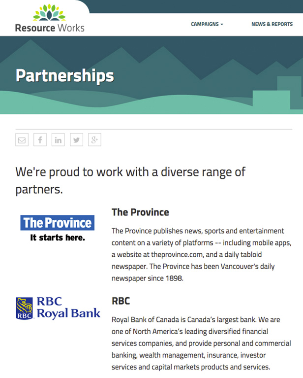 Composite of Resource Works "Partnerships" page