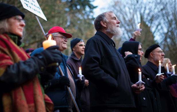 Citizens on Burnaby Mountain the day Kinder Morgan's injunction was read out (Mark Klotz/Flickr)