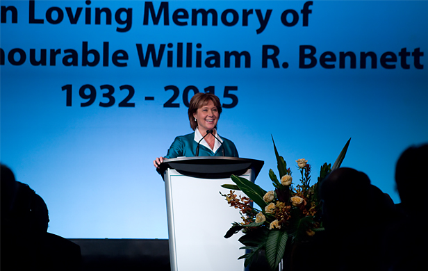 BC Premier Christy Clark speaks at former Premier Bill Bennett's funeral (Province of BC/flickr)
