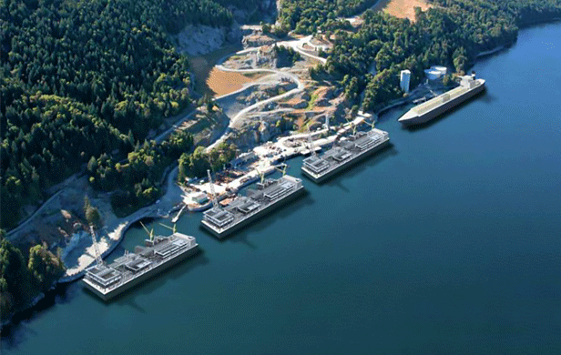 Artist's rendering of proposed floating LNG terminal in Saaninch Inlet - Malahat LNG