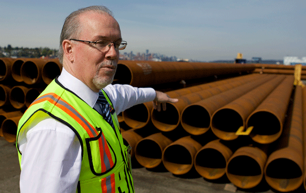 BCNDP Leader John Horgan touring Metro Van Pipes in 2014 (BCNDP/Flickr cc licence)