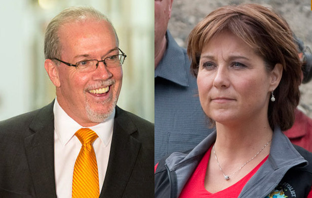 BCNDP Leader John Horgan (Flickr/BCNDP) and Premier Christy Clark (Flickr/Province of BC)